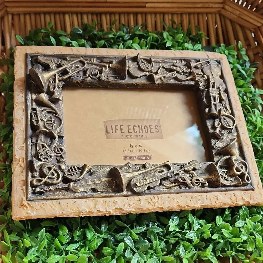 Musical Instrument Picture Frame Embossed Brushed Bronze Resin Stucco